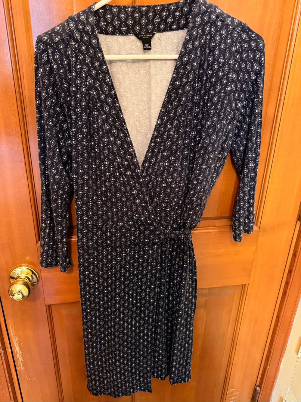 Ann Taylor Navy and White Printed Wrap Dress